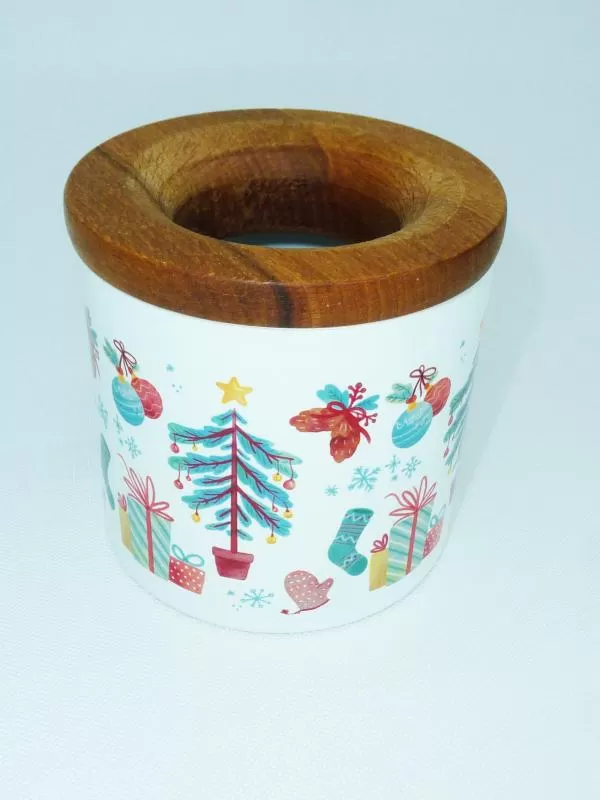 Ahşap Kapaklı Baskılı Seramik Kalemlik