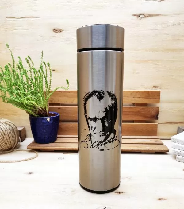 Derece Göstergeli Çelik Termos 450 ml Gri