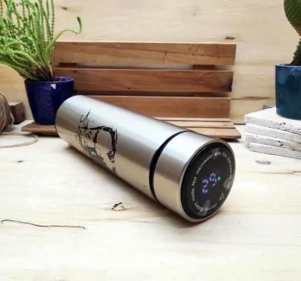 Derece Göstergeli Çelik Termos 450 ml Gri