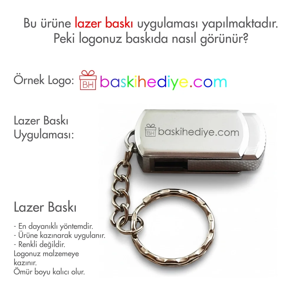 Metal Çevirmeli USB Bellek - 16 GB Kutusuz