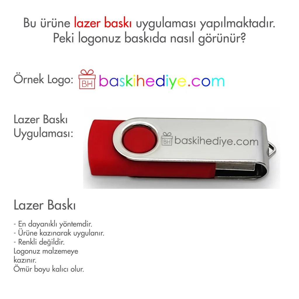 Plastik Çevirmeli USB Bellek - 16 GB Kutulu Kırmızı