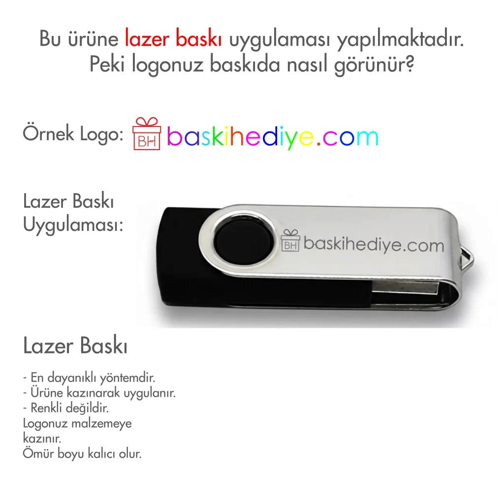 Plastik Çevirmeli USB Bellek - 16 GB Kutulu Siyah