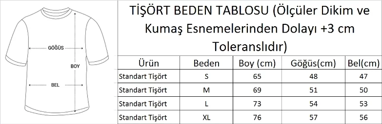 Standart Tişört Düz Yaka (Bisiklet Yaka-Yuvarlak Yaka)