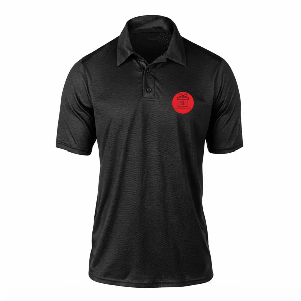 Baskılı Polo Yaka Tişört Gözenekli Nefes Alan Kumaş Siyah