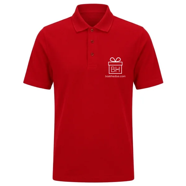 Baskılı Polo Yaka Tişört Kırmızı