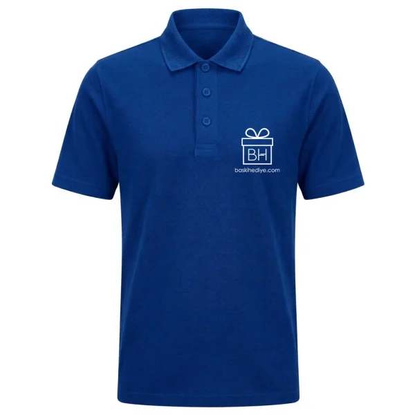 Baskılı Polo Yaka Tişört Mavi