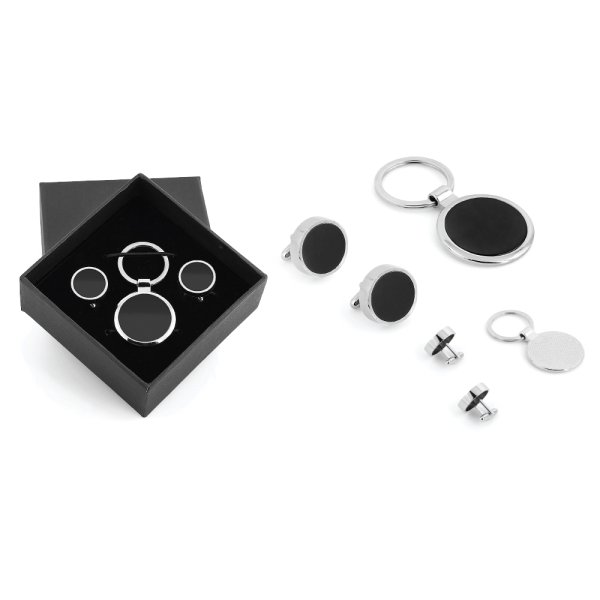 Baskılı Kutulu Metal Anahtarlık Kol Düğmeli Set
