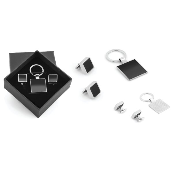 Baskılı Kutulu Metal Anahtarlık Kol Düğmeli Set