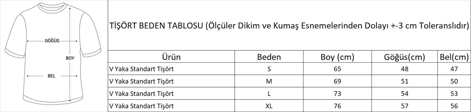 V Yaka Standart Tişört (Pamuk-Polyester)